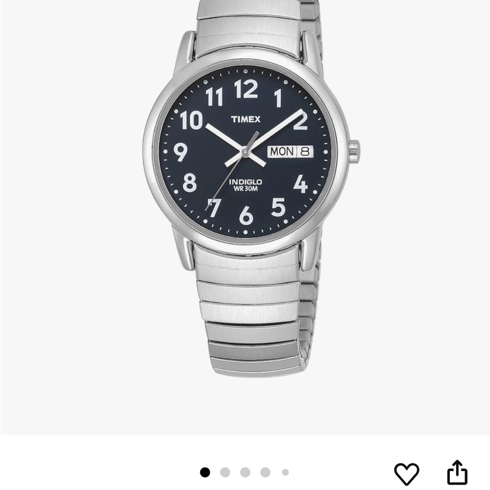 New Lithium Battery Timex Silver Easy Reader Watch with Blue Indiglo Dial